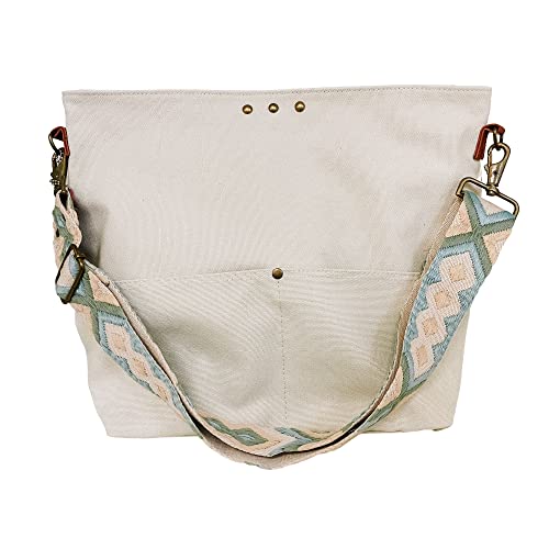 Pretty Simple Me Sloane Slouchy Hobo Bag (Cream) - Crossbody Bag | Comes w/ 2 Straps | Removable PU Leather Shoulder Strap | Canvas Crossbody Strap | Magnetic Closure | Shoulder Bags