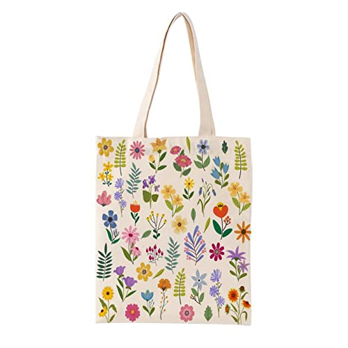 Canvas Shoulder Bag,Floral Tote Bag for Books,Birthday Inspirational Gifts for Kids Girls Women