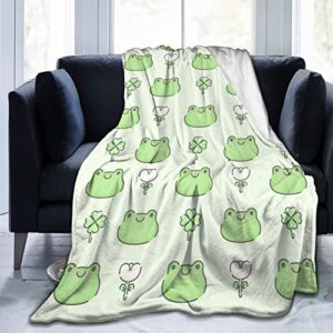 pubnico cute green frogs blanket , flannel blanket fluffy cozy fuzzy throws non-shedding for nap bed sofa couch home decor, adults kids teens frog gifts