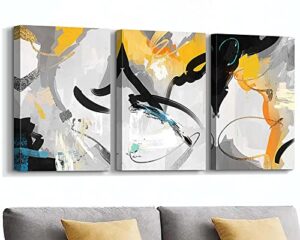 abstract wall art canvas 3 piece pictures for living room wall decoration framed yellow black and grey art wall decor for bedroom bathroom decor teal modern wall prints home decorations
