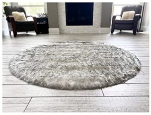 round carpet for bedrooms rugs,living ,kids rooms,sofa.lambzy ‘maya collection’ silky shaggy rug,faux sheepskin,soft touch fur ,fluffy area rugs,silky plush,hypoallergenic (9’6″(d290cm), white/black)