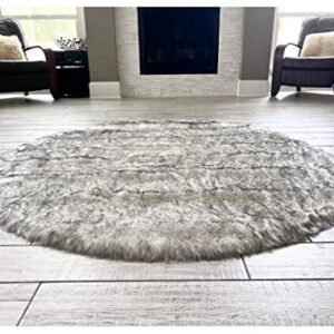 Round Carpet for Bedrooms Rugs,Living ,Kids Rooms,Sofa.LAMBZY 'Maya Collection' Silky Shaggy Rug,Faux Sheepskin,Soft Touch Fur ,Fluffy Area Rugs,Silky Plush,Hypoallergenic (9’6"(D290cm), White/Black)