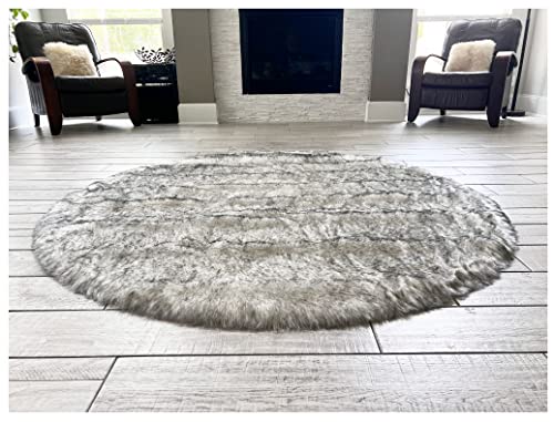 Round Carpet for Bedrooms Rugs,Living ,Kids Rooms,Sofa.LAMBZY 'Maya Collection' Silky Shaggy Rug,Faux Sheepskin,Soft Touch Fur ,Fluffy Area Rugs,Silky Plush,Hypoallergenic (9’6"(D290cm), White/Black)