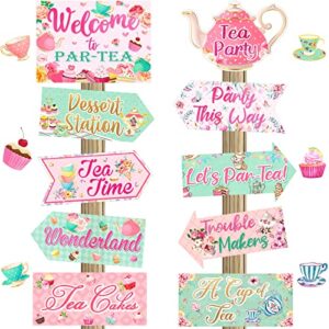 20 pieces floral tea party sign tea party decorations directional sign cardboard yard signs for outdoor lawn arrow sign for tea party bridal shower