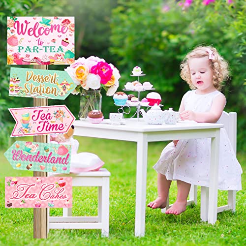 20 Pieces Floral Tea Party Sign Tea Party Decorations Directional Sign Cardboard Yard Signs for Outdoor Lawn Arrow Sign for Tea Party Bridal Shower