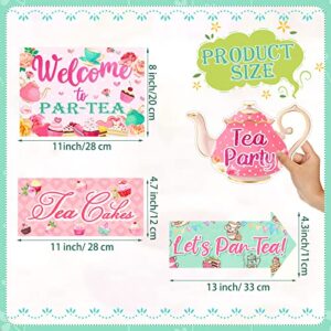 20 Pieces Floral Tea Party Sign Tea Party Decorations Directional Sign Cardboard Yard Signs for Outdoor Lawn Arrow Sign for Tea Party Bridal Shower
