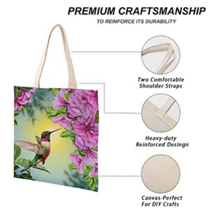 Canvas Shoulder Bag,Hummingbird Floral Bird Flower Tote Bag for Books,Birthday Inspirational Gifts for Kids Girls Women