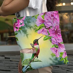 Canvas Shoulder Bag,Hummingbird Floral Bird Flower Tote Bag for Books,Birthday Inspirational Gifts for Kids Girls Women