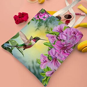 Canvas Shoulder Bag,Hummingbird Floral Bird Flower Tote Bag for Books,Birthday Inspirational Gifts for Kids Girls Women