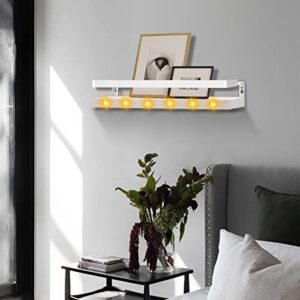 Aofeng LED Floating Shelves Wall Mounted Set of 2,Rustic Wood Wall Storage Shelves with Towel Rack for Bathroom, Kitchen, Bedroom, Living Room, Office, White