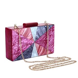 women’s evening bag acrylic clutch purse for women formal prom wedding party and multicolor bar pattern evening box handbag