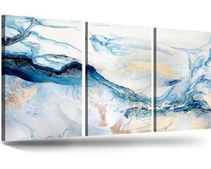 lucifart abstract wall art bedroom wall decor living room coastal beach theme ocean navy blue art paintings, blue decor for bathroom lake house, inspirational wall art 3 piece set