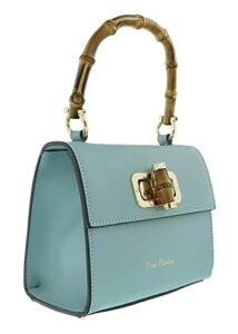 pierre cardin light blue leather small vintage structured satchel bag for womens