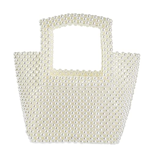 YIFEI Women Beaded Clear Acrylic Crystal Tote Handmade Bags for Wedding Party (OffWhite)