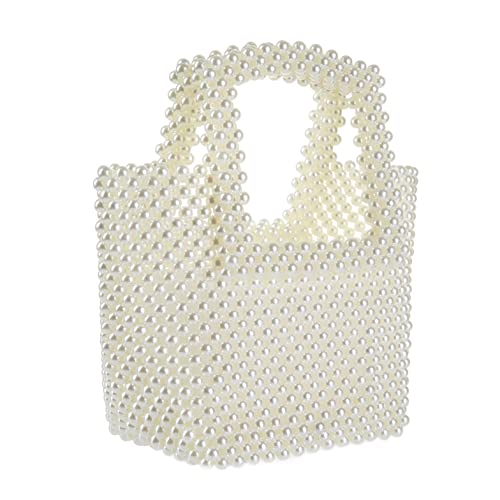 YIFEI Women Beaded Clear Acrylic Crystal Tote Handmade Bags for Wedding Party (OffWhite)