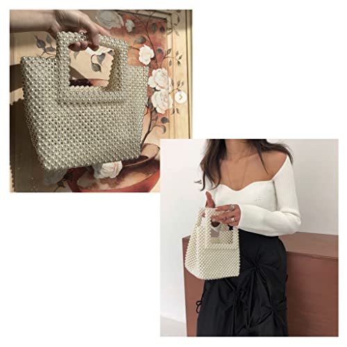 YIFEI Women Beaded Clear Acrylic Crystal Tote Handmade Bags for Wedding Party (OffWhite)