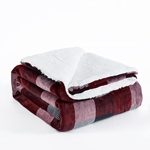 L'AGRATY Sherpa Fleece Blanket Plaid Blanket Super Soft Blankets & Throws for Couch, Red and Black Warm Plush Throw Blanket for Chair Sofa, Fuzzy Cozy Blanket, 60 x 70 inches