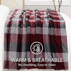 L'AGRATY Sherpa Fleece Blanket Plaid Blanket Super Soft Blankets & Throws for Couch, Red and Black Warm Plush Throw Blanket for Chair Sofa, Fuzzy Cozy Blanket, 60 x 70 inches