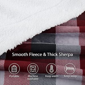 L'AGRATY Sherpa Fleece Blanket Plaid Blanket Super Soft Blankets & Throws for Couch, Red and Black Warm Plush Throw Blanket for Chair Sofa, Fuzzy Cozy Blanket, 60 x 70 inches