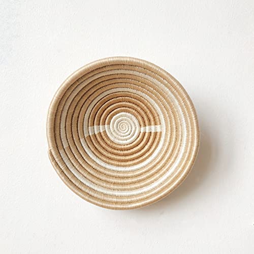 Small African Basket- Rutovu/Rwanda Basket/Woven Bowl/Sisal & Sweetgrass Basket/Tans, White