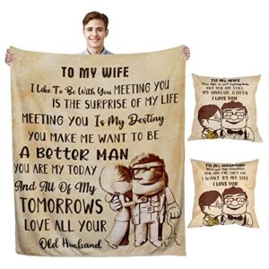 nueasrs my wife blanket – anniversary romantic gifts for wife birthday gift from husband – mothers day unique gifts for her throw blanket with pillow covers 60″ x 50″ (love all your husband)