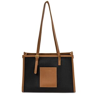 tote bag, pu tote bag for women with zipper pocket lightweight shoulder bag handbag for work, office, school,gym,beach,travel (black)