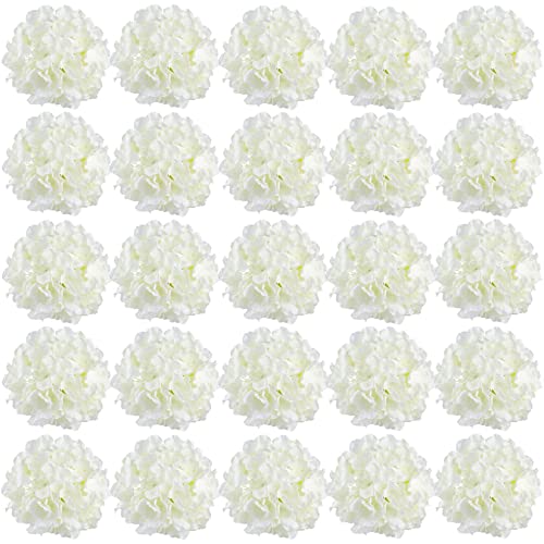 FagusHome 30 Pcs 8 Inch Big Silk Hydrangea Heads Artificial Flowers Heads with Stems Fake Hydrangea Flowers for Décor