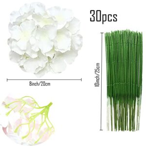 FagusHome 30 Pcs 8 Inch Big Silk Hydrangea Heads Artificial Flowers Heads with Stems Fake Hydrangea Flowers for Décor