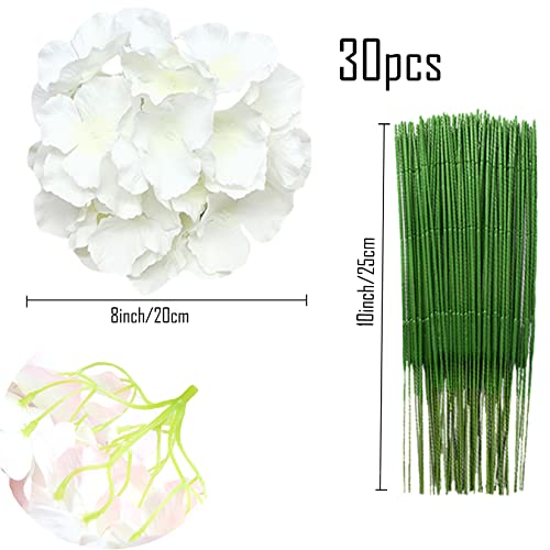 FagusHome 30 Pcs 8 Inch Big Silk Hydrangea Heads Artificial Flowers Heads with Stems Fake Hydrangea Flowers for Décor