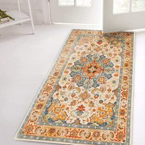 Boho Area Rug, 2' x 4' Machine Washable Rugs for Entryway Faux Wool Small Rugs Distressed Throw Rug Non-Slip Floor Carpet for Indoor Bedroom Kitchen Living Room