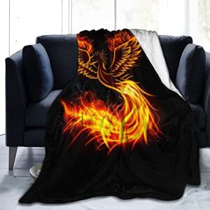fire burning rising phoenix bird fleece blanket fuzzy soft plush blanket for all season lightweight throws for couch bed sofa office gift 60″x50″