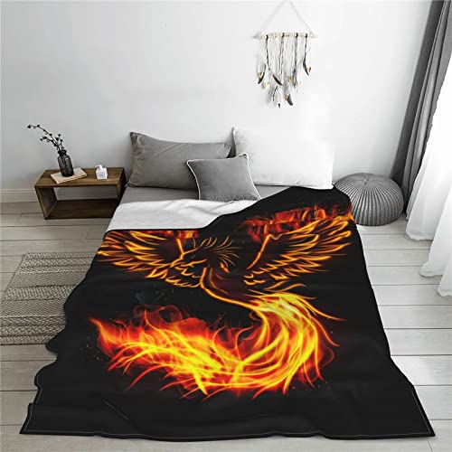 Fire Burning Rising Phoenix Bird Fleece Blanket Fuzzy Soft Plush Blanket for All Season Lightweight Throws for Couch Bed Sofa Office Gift 60"X50"