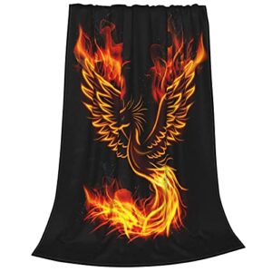 Fire Burning Rising Phoenix Bird Fleece Blanket Fuzzy Soft Plush Blanket for All Season Lightweight Throws for Couch Bed Sofa Office Gift 60"X50"