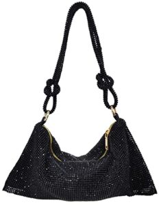 baonmy rhinestone purse silver purse women evening bag sparkly purse for party club wedding silver hobo purses for women(black)