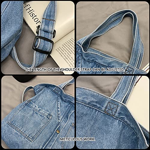 Single color Denim Canvas Handbag Cross Body Shoulder Purse Bag Tote-Handbag for Women (Light blue)