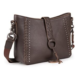 Montana West Genuine Leather Hobo Shoulder Bag for Women Western Woven Satchel Handbags Crossbody Purse with Tassel MWL-G001CF-2