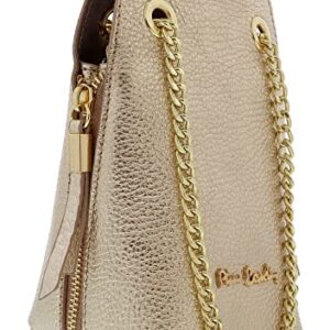 Pierre Cardin Gold Leather Curved Structured Chain Crossbody Bag for womens