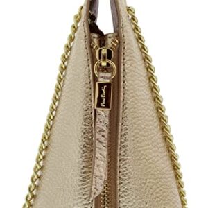 Pierre Cardin Gold Leather Curved Structured Chain Crossbody Bag for womens