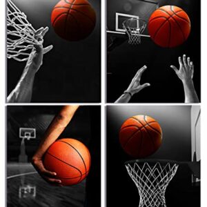 Huagreny Basketball wall art painting, gift for basketball fans, suitable for places room, living room, gym, bathroom, toy room,  set of 4, 8 X10 ins UNFRAMED 