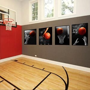 Huagreny Basketball wall art painting, gift for basketball fans, suitable for places room, living room, gym, bathroom, toy room,  set of 4, 8 X10 ins UNFRAMED 