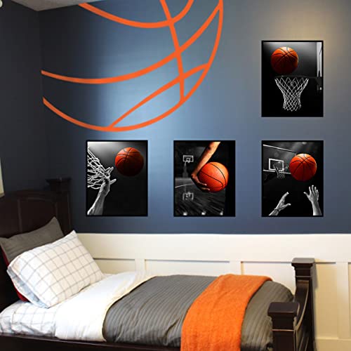 Huagreny Basketball wall art painting, gift for basketball fans, suitable for places room, living room, gym, bathroom, toy room,  set of 4, 8 X10 ins UNFRAMED 