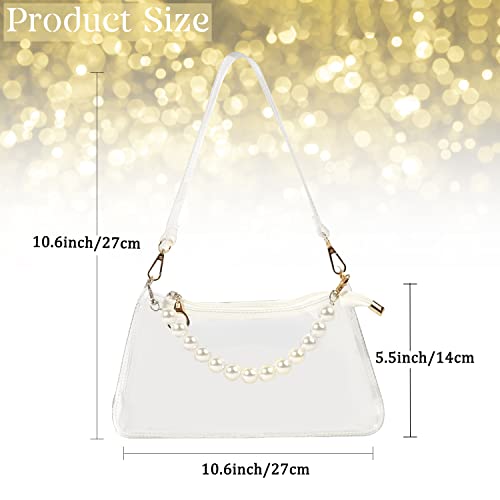 WLUSEAXI Clear Crossbody Bags for Women,Clear Purses for Women Stadium with Pearl Chain,Small Clear Clutch Concert Bags