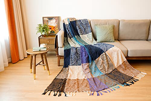 Knit Woven Super Soft Chenille Throw Blanket with Tassels Bohemian Throw Covers Large Couch Furniture Sofa Chair Loveseat Recliner Over Sized Cover (Flower, L (87" x 102"))