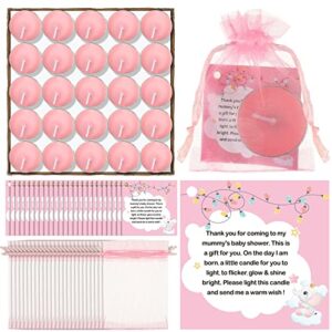 50 sets baby shower favors 50 pcs tea light candles for guests baby shower candles with 50 thank tags and 50 return gift bags baby shower party favors for baby gender reveal(pink)