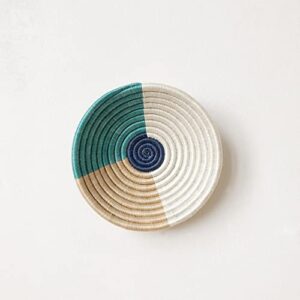 small african basket- muyumbu/rwanda basket/woven bowl/sisal & sweetgrass basket/blue, teal, tan, white