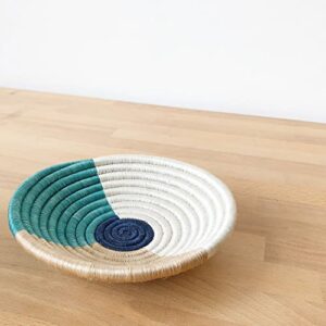 Small African Basket- Muyumbu/Rwanda Basket/Woven Bowl/Sisal & Sweetgrass Basket/Blue, Teal, Tan, White