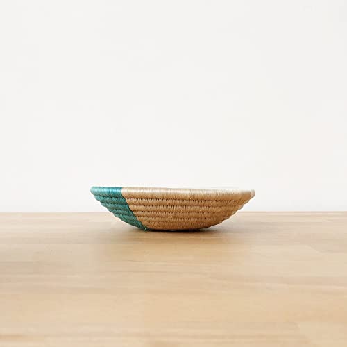 Small African Basket- Muyumbu/Rwanda Basket/Woven Bowl/Sisal & Sweetgrass Basket/Blue, Teal, Tan, White