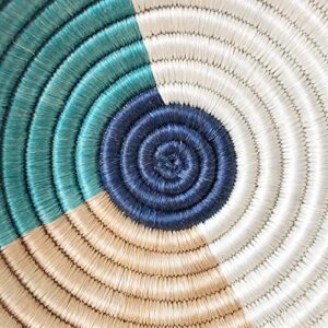 Small African Basket- Muyumbu/Rwanda Basket/Woven Bowl/Sisal & Sweetgrass Basket/Blue, Teal, Tan, White