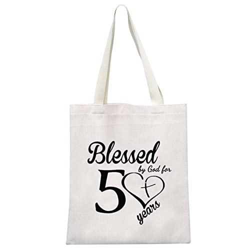 JNIAP 50th Birthday Tote Bag Religious Christian Happy 50 Years Birthday Gifts for Family Friend(50 Years Tote Bag)