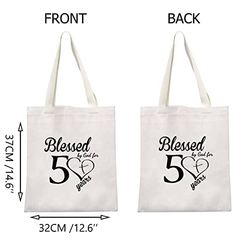JNIAP 50th Birthday Tote Bag Religious Christian Happy 50 Years Birthday Gifts for Family Friend(50 Years Tote Bag)